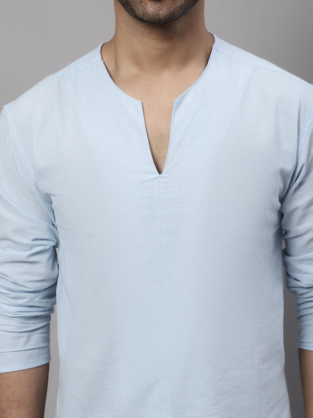 Even Apparels Blue Pure Cotton Open Neck Kurta - Distacart