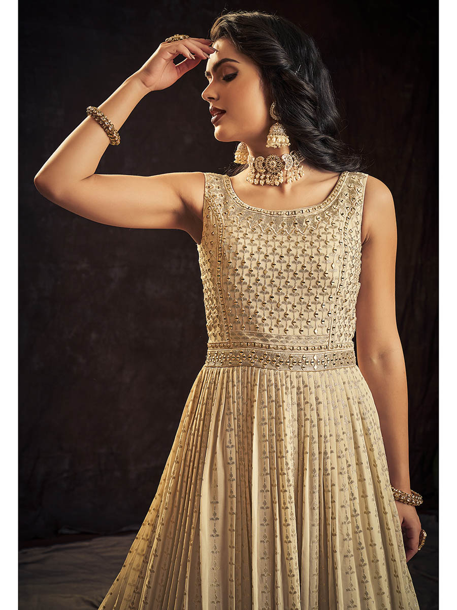 Myra Cream Real Georgette Designer Gown Style Suit - Distacart