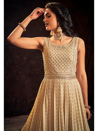 Thumbnail for Myra Cream Real Georgette Designer Gown Style Suit - Distacart