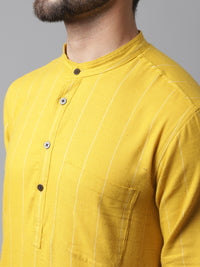 Thumbnail for Even Apparels Yellow Pure Cotton Kurta With Band Collar - Distacart
