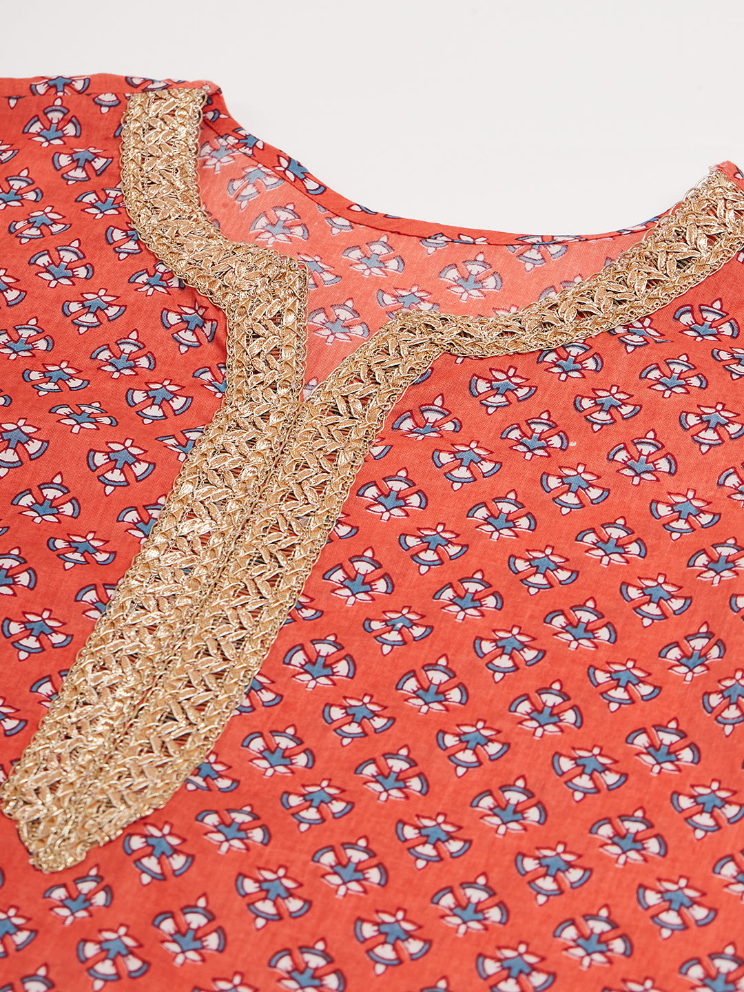 InWeave Women's Coral Blue Boota Print Gota Straight Kurta - Distacart
