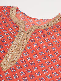 Thumbnail for InWeave Women's Coral Blue Boota Print Gota Straight Kurta - Distacart