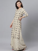 Thumbnail for Khushal K Women Taupe Printed Kurta with Skirt - Distacart