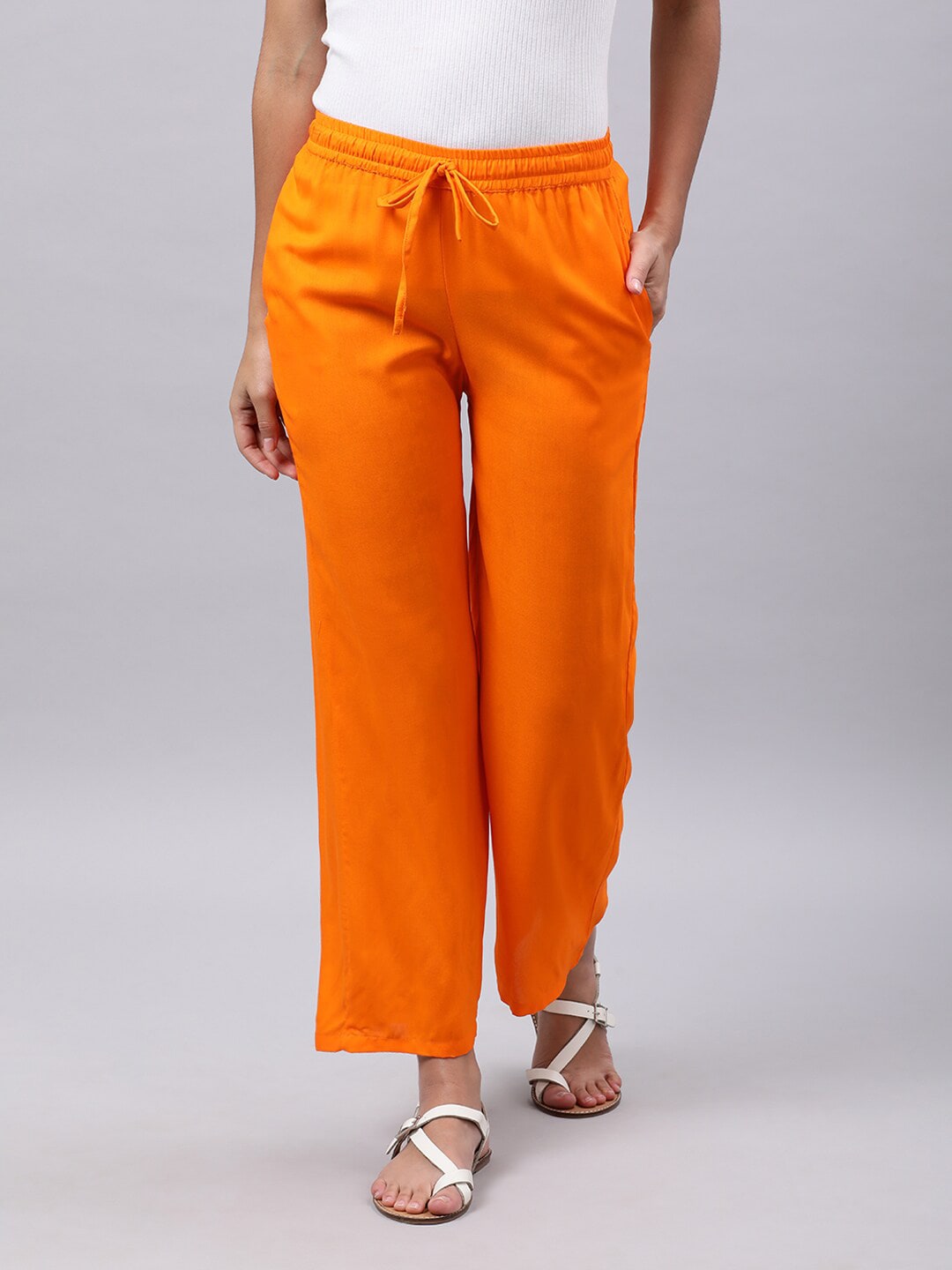 Souchii Orange Liva Palazzos - Distacart