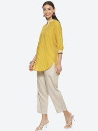 Thumbnail for Biba Mandarin Collar Striped Kurti with Trousers - Distacart