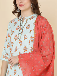 Thumbnail for HERE&NOW Women Blue Floral Printed Kurta Set - Distacart