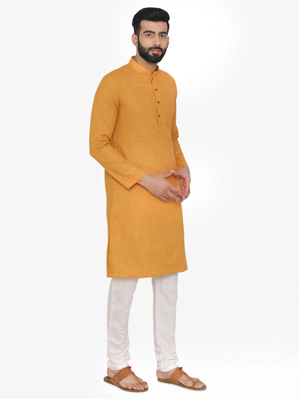 Manyavar Men Orange Solid Straight Kurta - Distacart