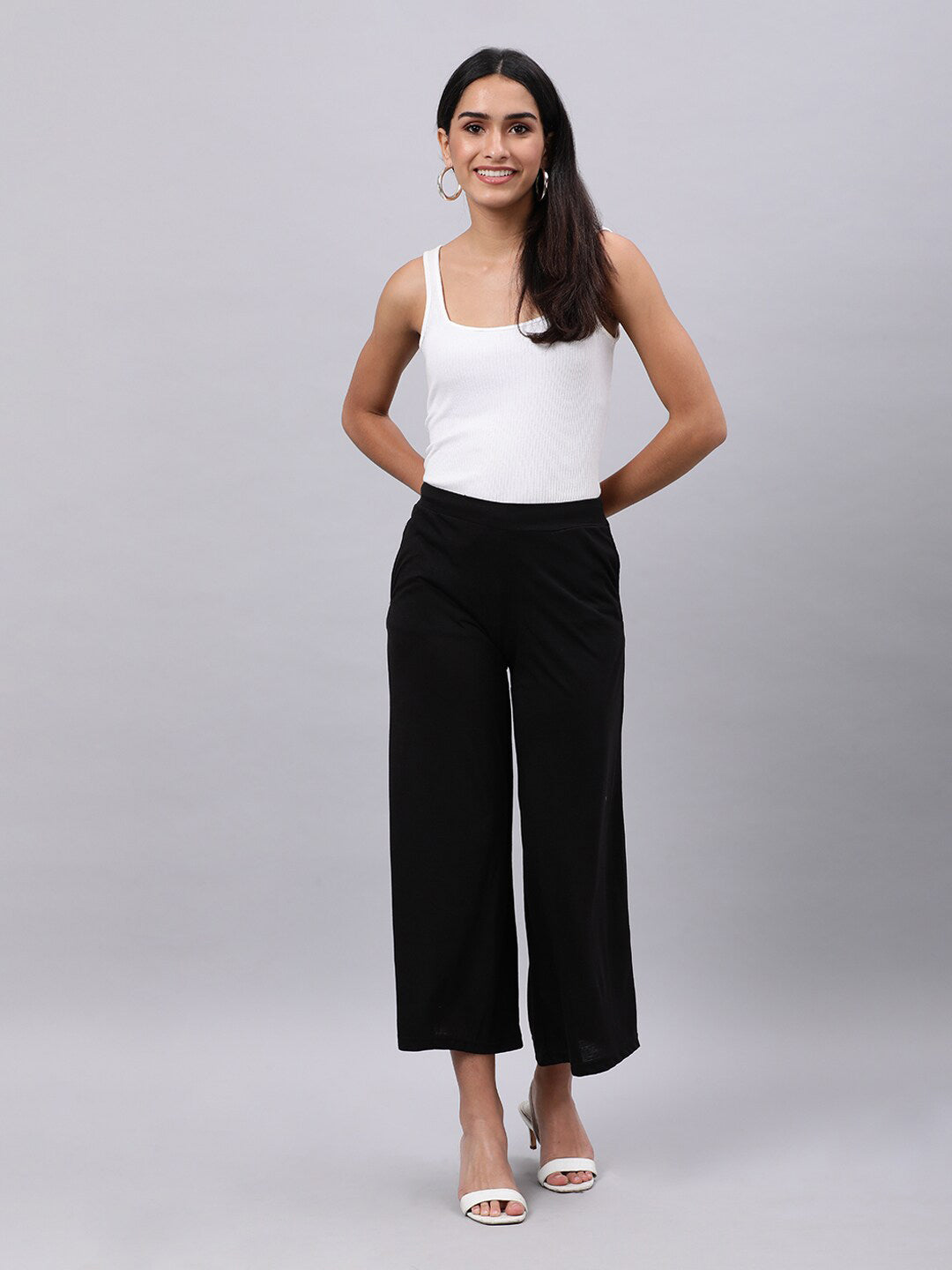 Souchii Women Black Liva Solid Palazzos - Distacart