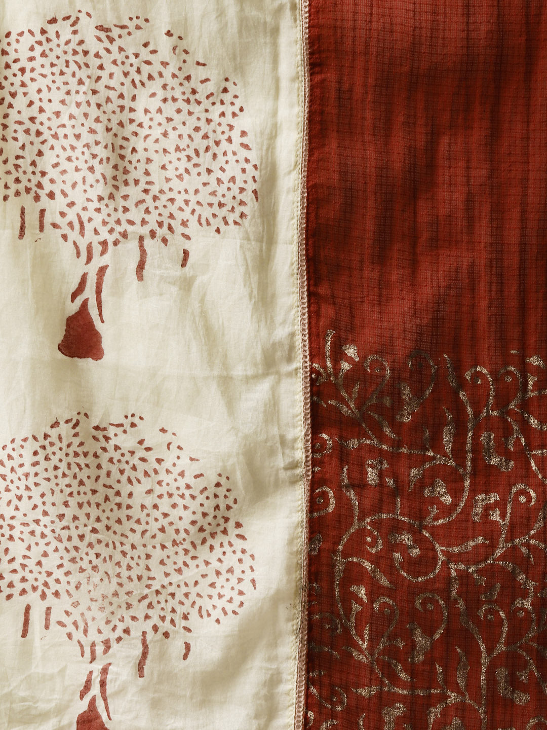 Biba Women Rust Brown & Golden Pure Cotton Printed Kurta with Leggings & Dupatta - Distacart