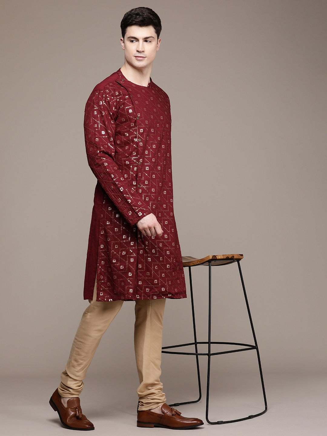 House of Pataudi Ethnic Motifs Embroidered Pure Cotton Sequinned Jashn Kurta - Distacart