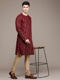 Thumbnail for House of Pataudi Ethnic Motifs Embroidered Pure Cotton Sequinned Jashn Kurta - Distacart