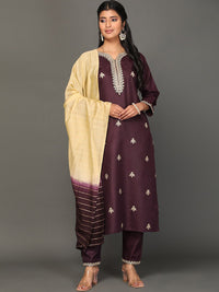 Thumbnail for NOZ2TOZ Women's Ethnic Motifs Embroidered Zari Kurta with Trousers & Dupatta - Distacart