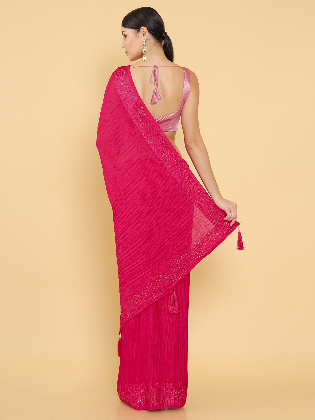 Soch Pink & Silver-Toned Beads and Stones Saree - Distacart