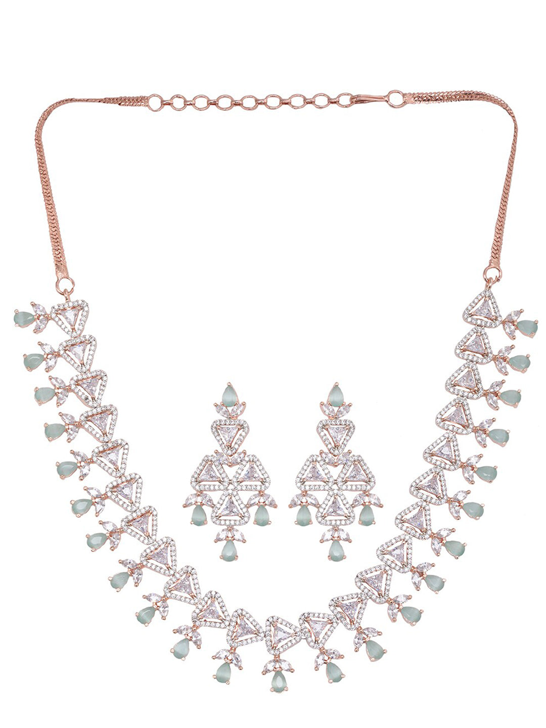 Saraf RS Jewellery Rose Gold-Plated White & Sea Green AD-Studded Handcrafted Jewellery Set - Distacart
