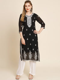 Thumbnail for HERE&NOW Ethnic Motifs Embroidered Sequined Georgette Kurta - Distacart