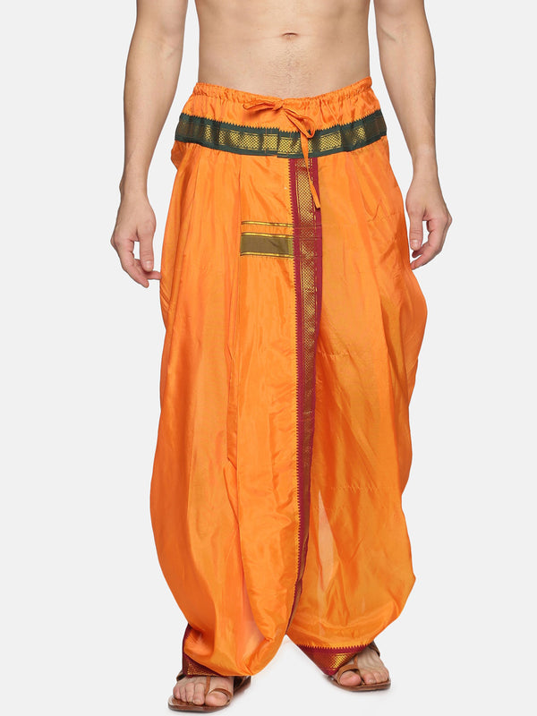 Sethukrishna Men Orange & Green Solid Readymade Dhoti Pant - Distacart