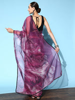 Thumbnail for Tikhi Imli Purple & Grey Abstract Print Net Saree - Distacart