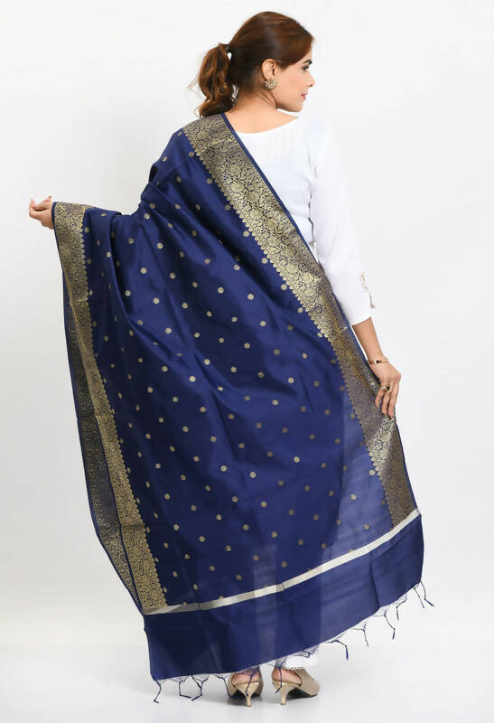 Mominos Fashion Moeza Women's Banarsi Silk Woven Design Navy Blue Dupatta - Distacart