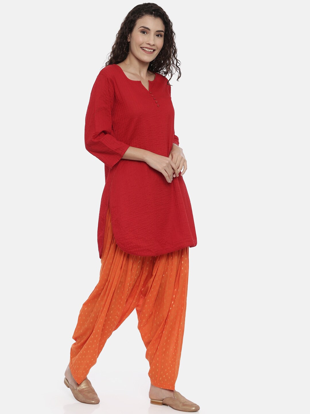 Souchii Orange Woven Design Loose-Fit Patiala - Distacart