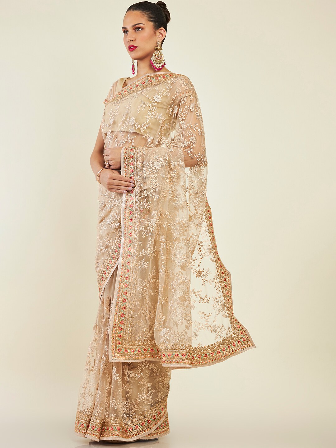 Soch Floral Embroidered Net Saree - Distacart