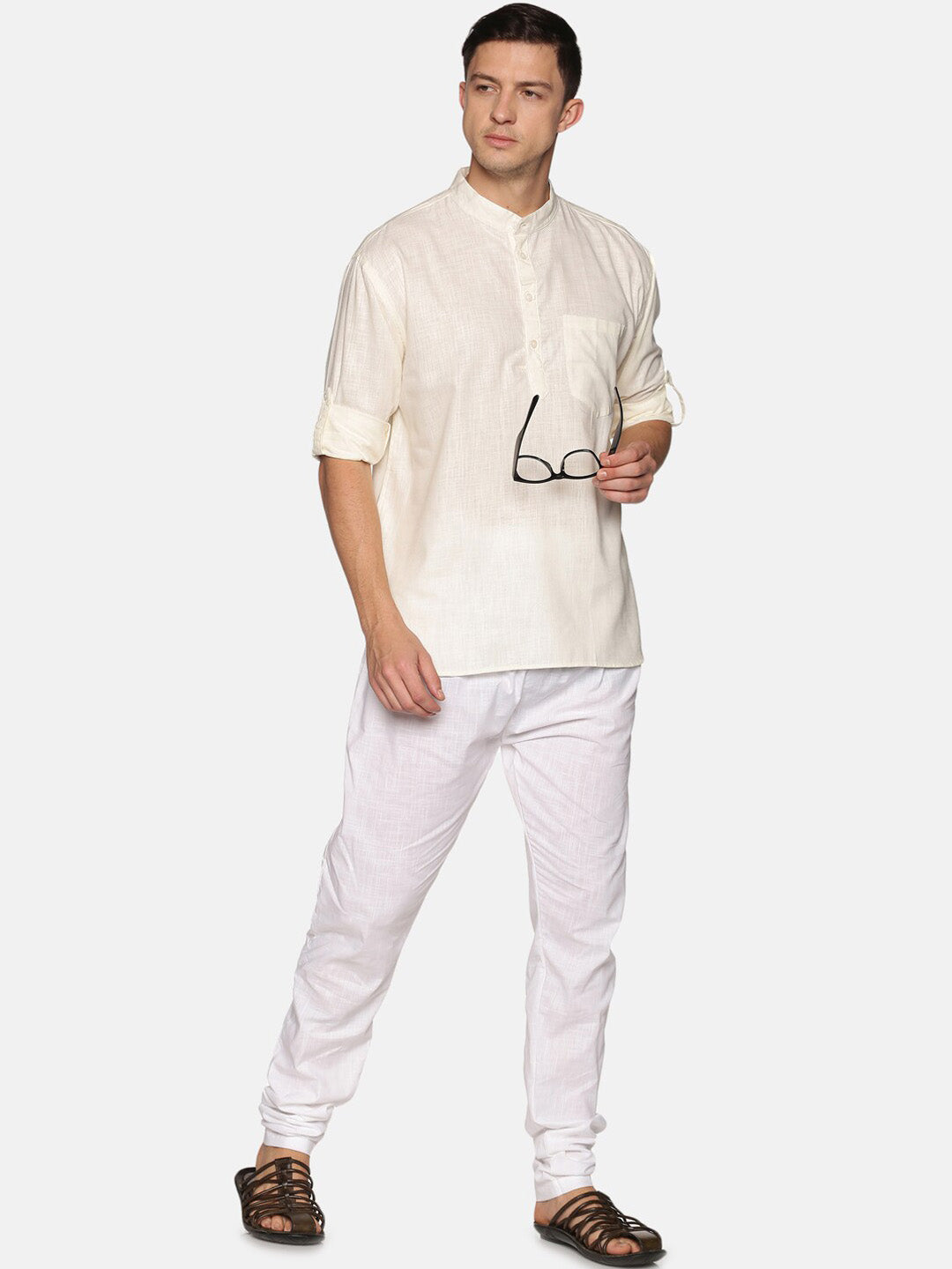 Sethukrishna Men Beige & White Pure Cotton Kurta with Pyjamas - Distacart
