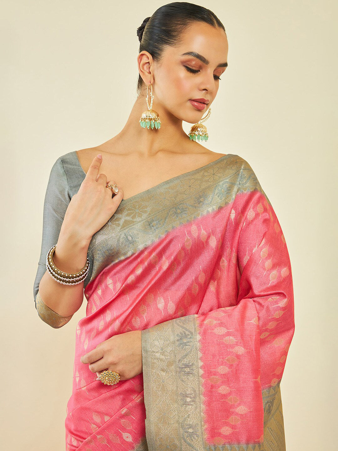Soch Woven Design Zari Silk Blend Tussar Saree - Distacart