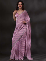 Thumbnail for Koskii Lavender Embellished Beads and Stones Poly Crepe Saree - Distacart
