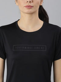 Thumbnail for MKH Women Black Typography Dri-FIT Polyester Round Neck Sports T-shirt - Distacart