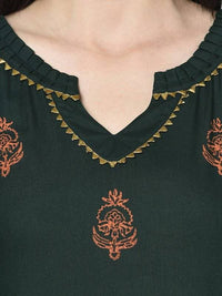 Thumbnail for Aniyah Rayon Bottle Green Color Block Print Straight Kurta Palazzo Set (AN-217K)