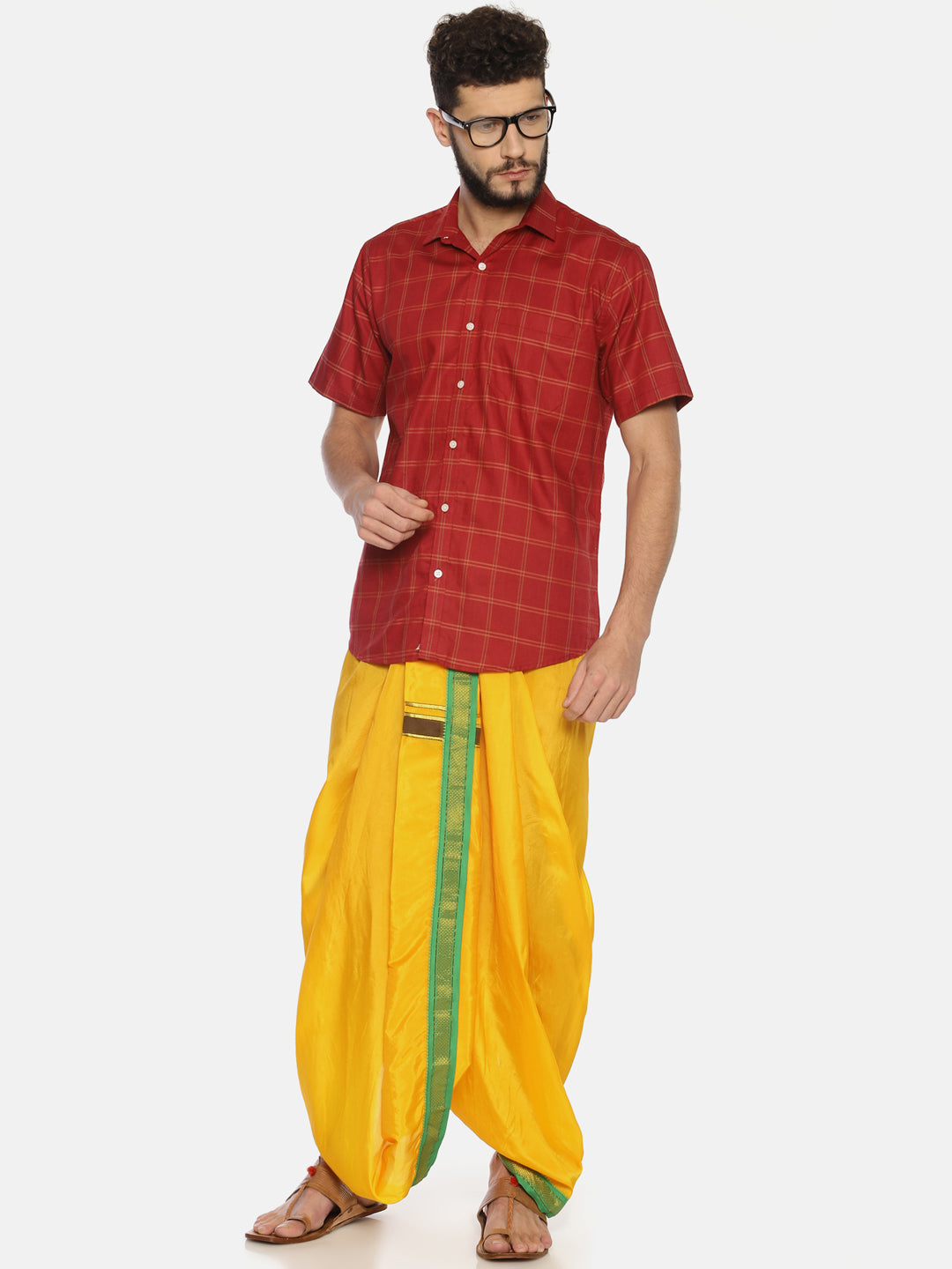 Sethukrishna Yellow Solid Double Layer Readymade Dhoti Pant For Men - Distacart