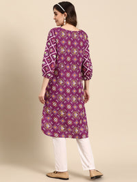Thumbnail for Sangria Ethnic Motifs Printed V-neck Puff Sleeves Kurta - Distacart