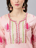 Thumbnail for Khushal K Women Pink Ethnic Motifs Printed Gotta Patti Kurta with Trousers & Dupatta - Distacart