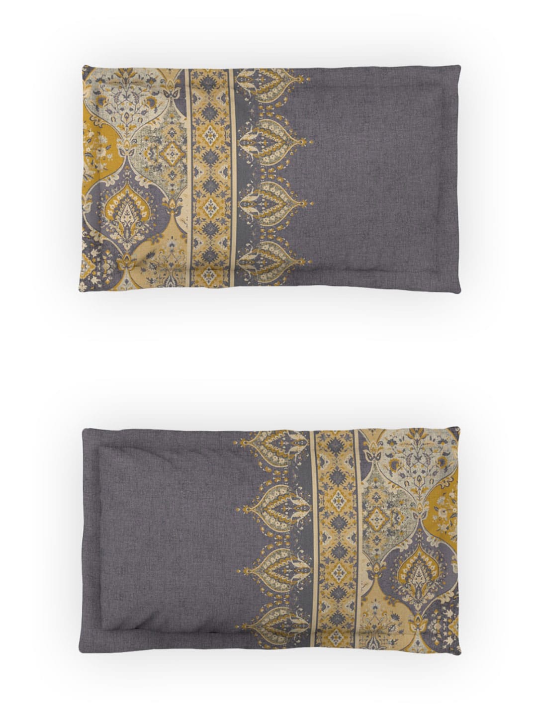 DDecor Grey & Yellow Ethnic Motifs Cotton 140 TC King Bedsheet With 2 Pillow Covers - Distacart