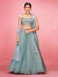 Thumbnail for Myra Sky Blue Art Silk Embroidered Designer Lehenga - Distacart