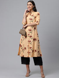 Thumbnail for HERE&NOW Women Orange & Brown Floral Printed A-Line Kurta - Distacart