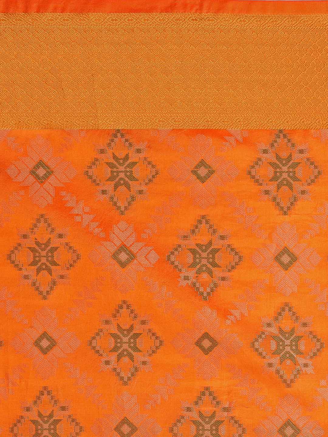 Saree Mall Yellow Silk Blend Patola Print Kanjeevaram Saree with Unstitched Blouse - Distacart