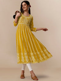 Thumbnail for HERE&NOW Ethnic Motifs Embroidered Chikankari Georgette Anarkali Kurta - Distacart