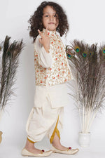 Thumbnail for Little Bansi Banarsi Red Tulip Embroidery Jacket With Cotton Kantha kurta And Kantha Dhoti - Cream - Distacart