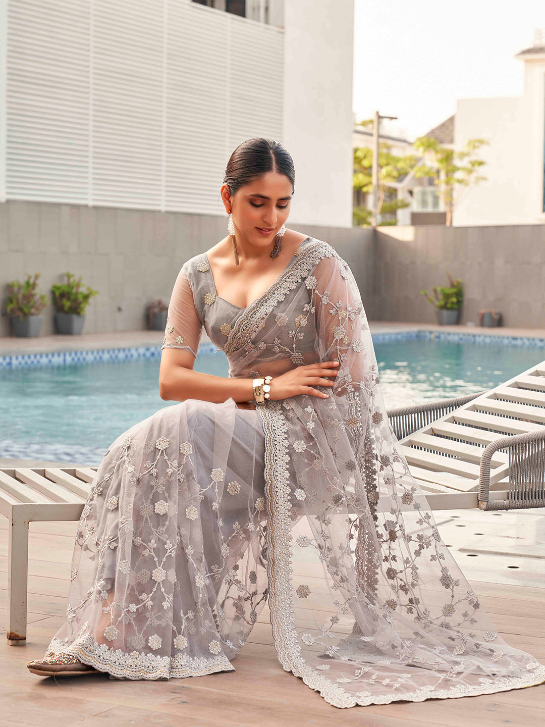 Tikhi Imli Embroidered Net Heavy Work Saree - Distacart