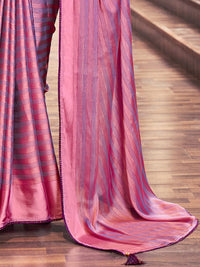 Thumbnail for Saree Mall Magenta & Purple Striped Zari Saree - Distacart