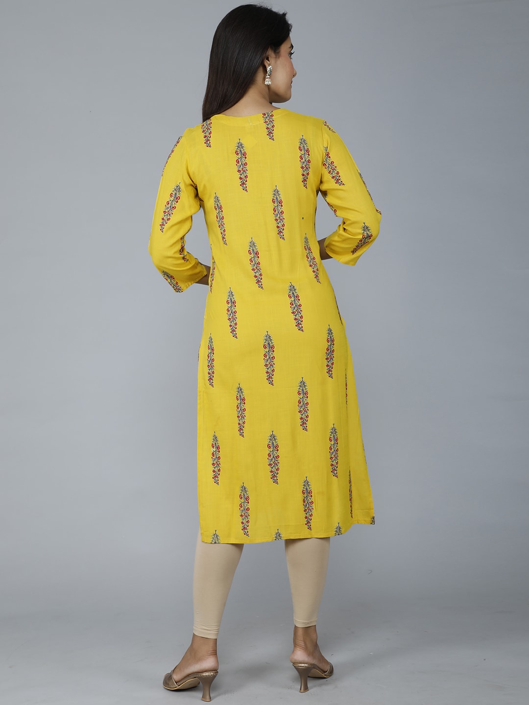 HERE&NOW Women Mustard Yellow Floral Mirror Work Floral Kurta - Distacart