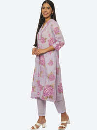 Thumbnail for Biba Women Floral Printed Shawl Collar Kurta with Trousers - Distacart