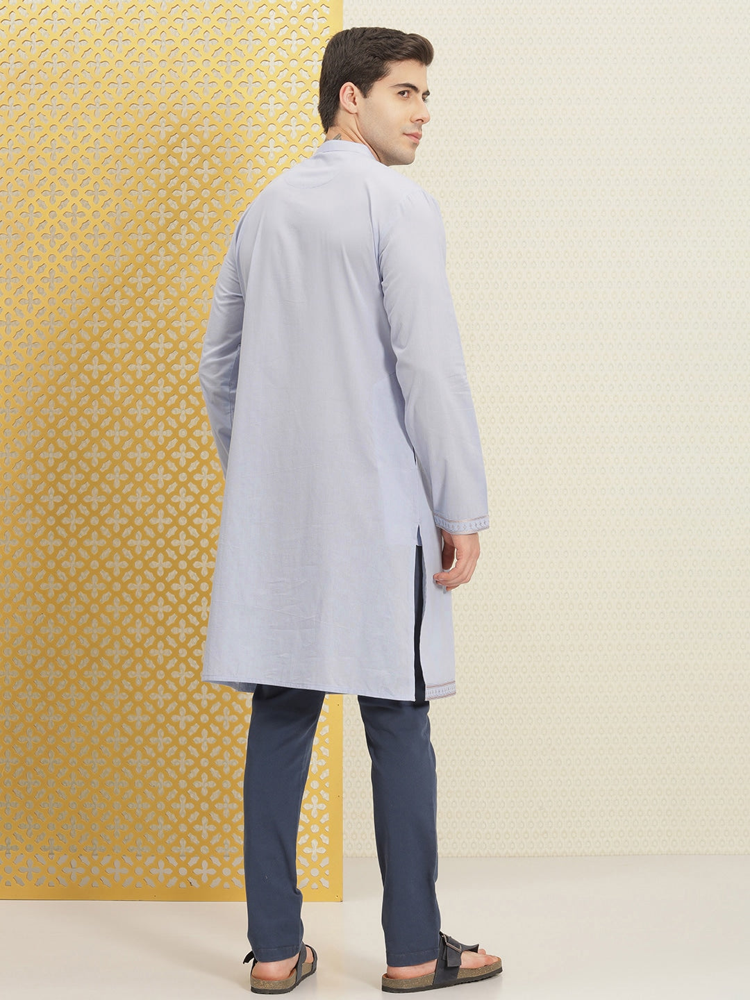 House of Pataudi Jashn Pure Cotton Yoke Design Sequinned Kurta - Distacart