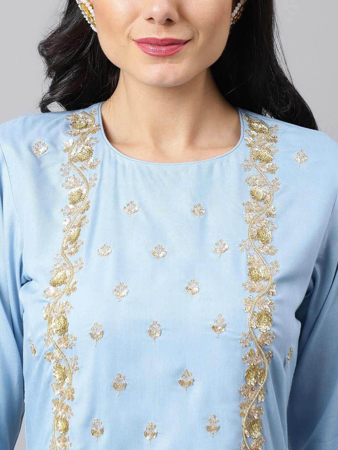 Khushal K Ethnic Motifs Yoke Design Zari Sequined Anarkali Kurta with Palazzos - Distacart