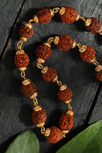 Thumbnail for Mominos Fashion Joharkamal Gold-Plated Statement Rudraksha Mala Long Necklace (Golden) - Distacart