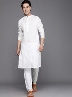 Thumbnail for Manyavar Men White Solid Kurta with Pyjamas - Distacart