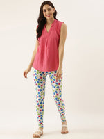 Thumbnail for Souchii White & Blue Printed Slim-Fit Ankle-Length Leggings - Distacart