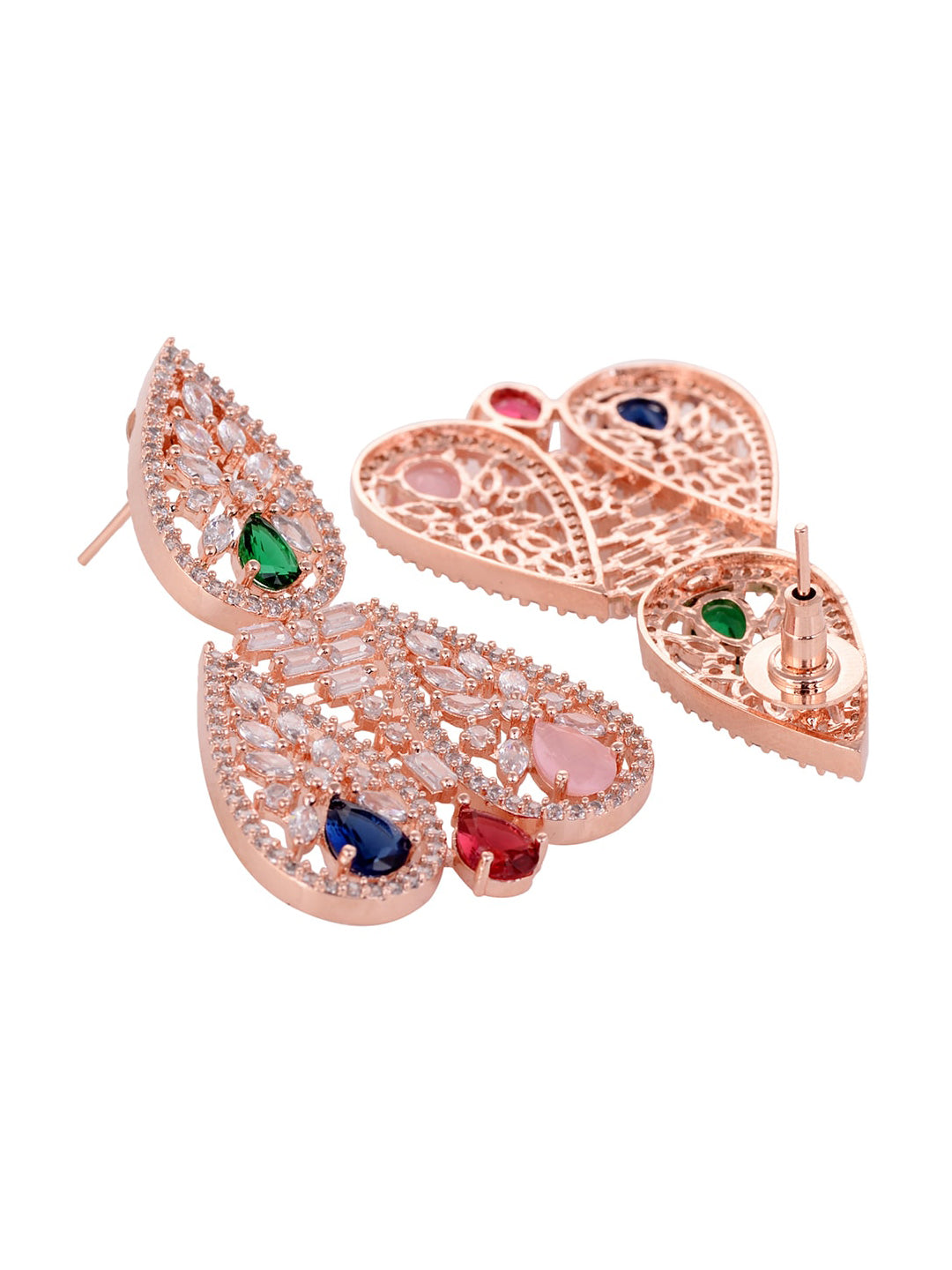 Saraf RS Jewellery Rose Gold-Plated White & Green AD-Studded Jewellery Set - Distacart