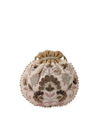 Thumbnail for Masq Beige & Brown Embellished Embroidered Potli Clutch - Distacart