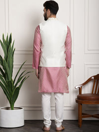 Thumbnail for Sojanya Men Pink Ethnic Motifs Kurta with Pyjamas & Nehru Jacket - Distacart